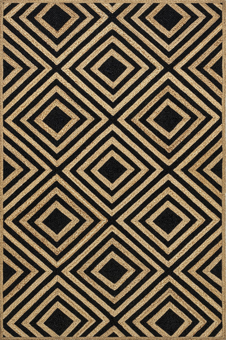 Dogwood Jute Rug 152 Cm Black Tiled Design