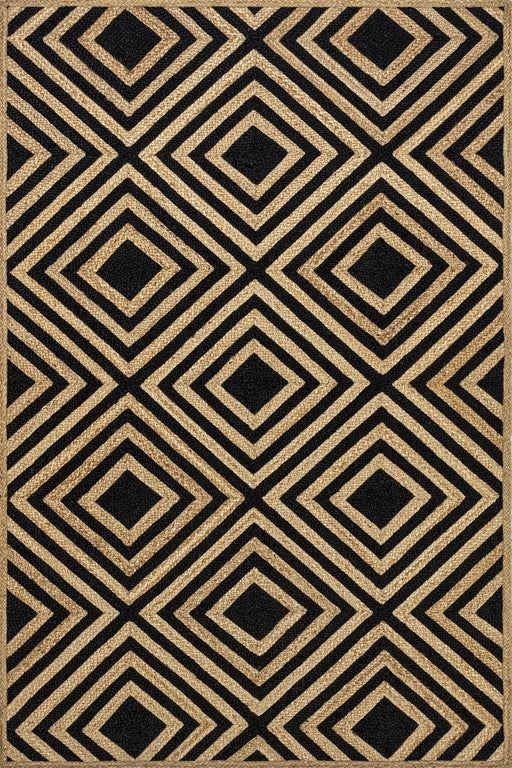 Dogwood Jute Rug 152 Cm Black Tiled Design