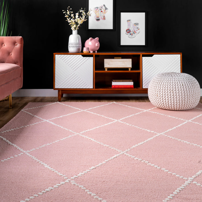 Διακεκομμένο Diamond Nursery Rug Baby Pink 150cm x 100cm