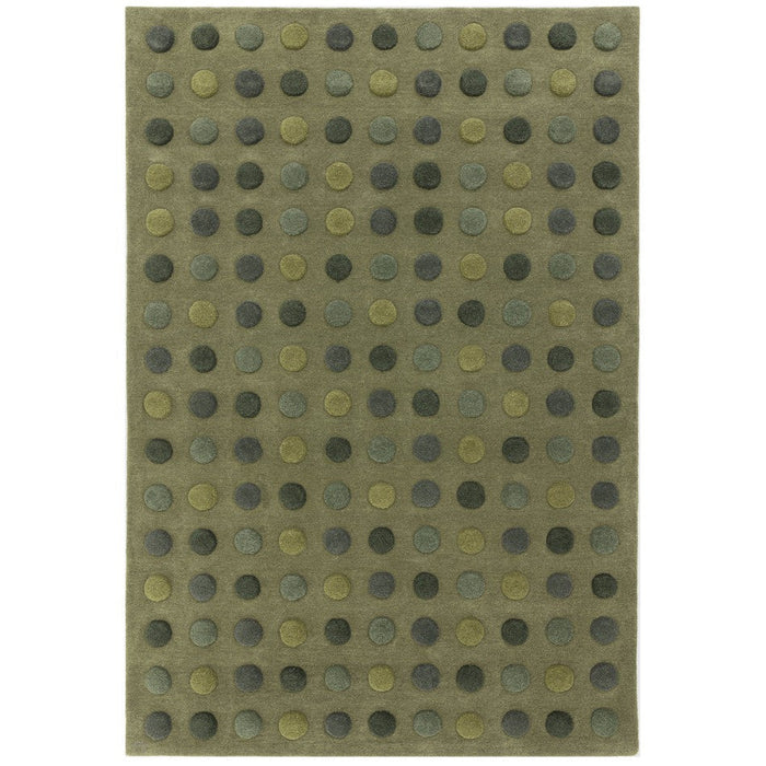 Dotty Modern Geometric Polka Dot Hand-Carved Hi-Low 3D Dome Textured Wool&Viscose Green Rug