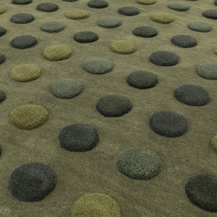 Dotty Modern Geometric Polka Dot Hand-Carved Hi-Low 3D Dome Textured Wool&Viscose Green Rug