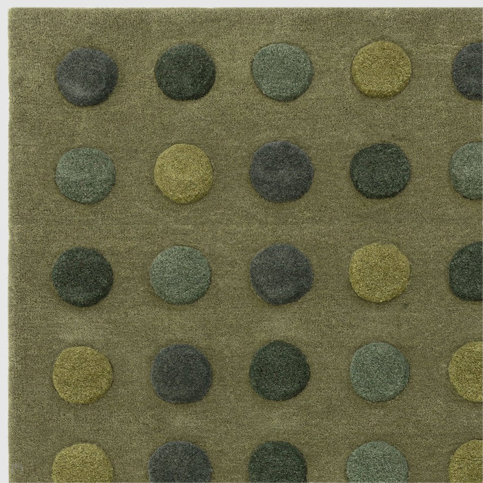 Dotty Modern Geometric Polka Dot Hand-Carved Hi-Low 3D Dome Textured Wool&Viscose Green Rug