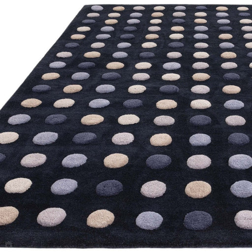 Dotty Modern Geometric Polka Dot Hand-Carved Hi-Low 3D Dome Textured Wool&Viscose Navy Rug