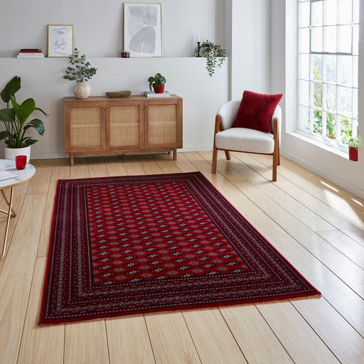 Dubai 62096 Traditional Super-Soft Patterned Border Red Rug