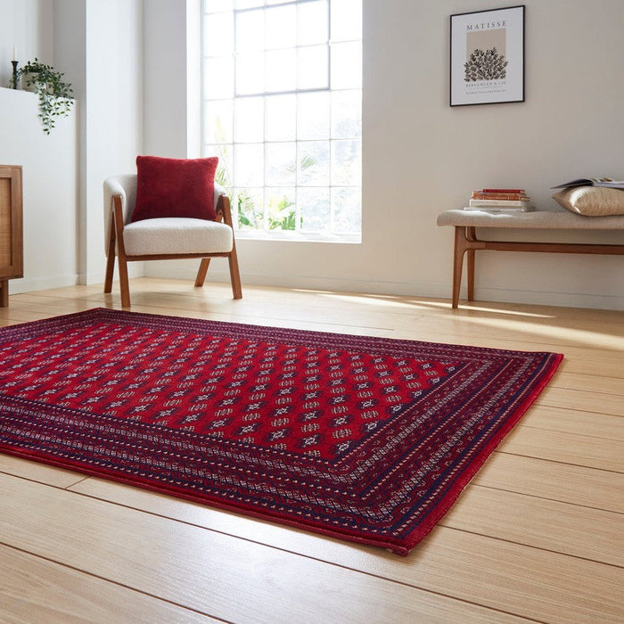 Dubai 62096 Traditional Super-Soft Patterned Border Red Rug