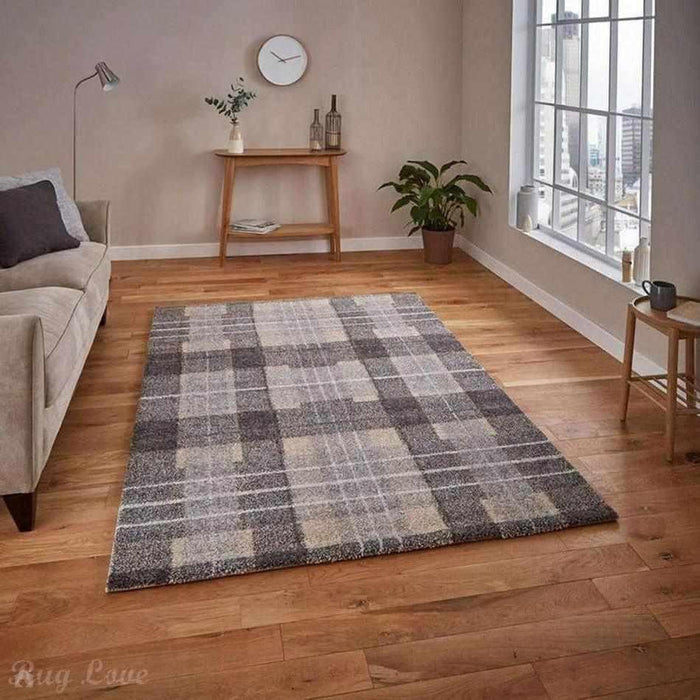 Elegant 4890 Modern High-Density Tartan Grey/Brown Rug