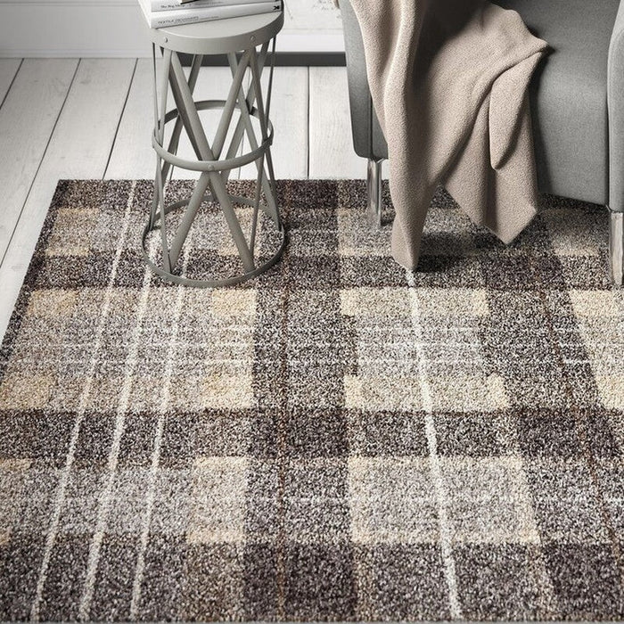 Elegant 4890 Modern High-Density Tartan Grey/Brown Rug