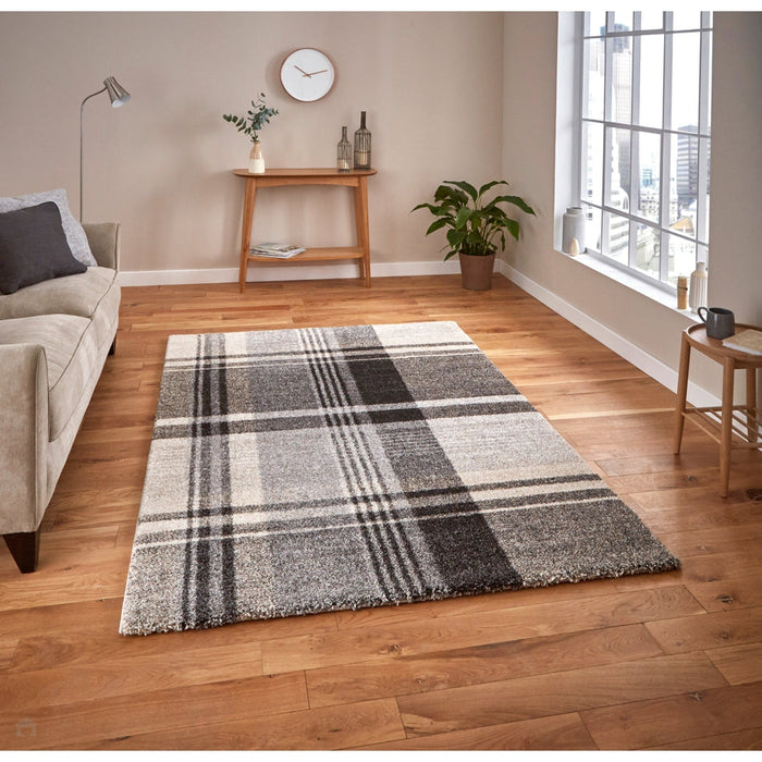 Elegant 4892 Modern High-Density Tartan Check Beige/Black Rug