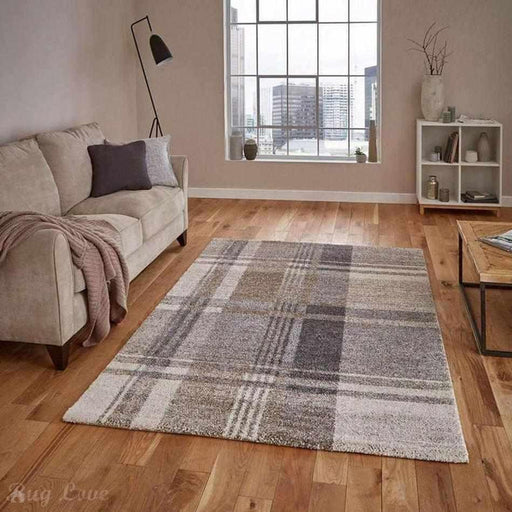 Elegant 4892 Modern High-Density Tartan Check Beige/Grey Rug