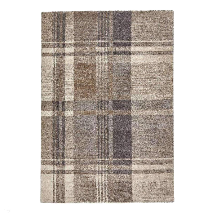 Elegant 4892 Modern High-Density Tartan Check Beige/Grey Rug