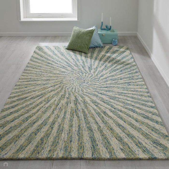 Elements Vortex Modern Abstract Distressed Wool Green Rug