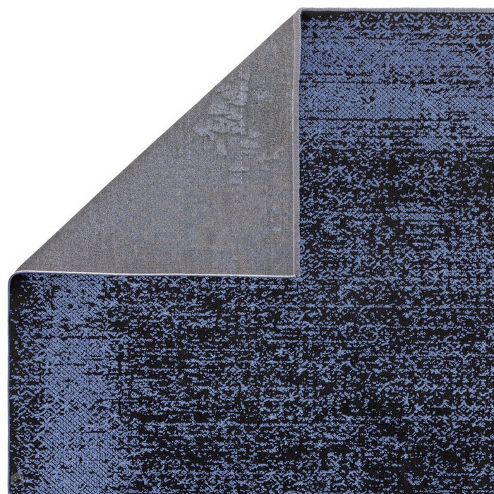 Elodie Modern Abstract Metallic Shimmer Bordered Overdyed Textured Soft-Touch Flatweave Indigo Blue/Black Rug