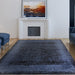 Elodie Modern Abstract Metallic Shimmer Bordered Overdyed Textured Soft-Touch Flatweave Indigo Blue/Black Rug