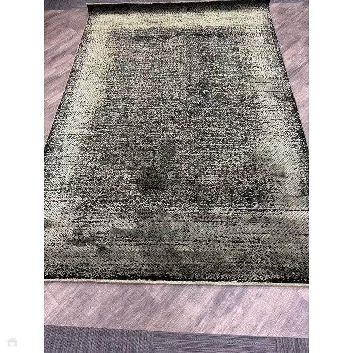 Elodie Modern Abstract Metallic Shimmer Bordered Overdyed Textured Soft-Touch Flatweave Sage Green/Black Rug