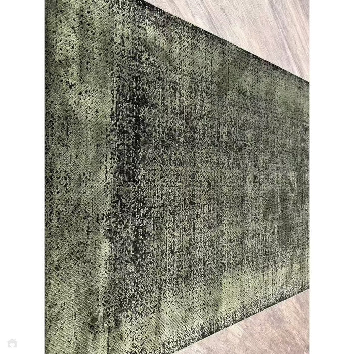 Elodie Modern Abstract Metallic Shimmer Bordered Overdyed Textured Soft-Touch Flatweave Sage Green/Black Rug