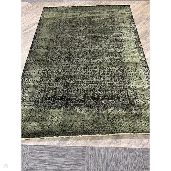 Elodie Modern Abstract Metallic Shimmer Bordered Overdyed Textured Soft-Touch Flatweave Sage Green/Black Rug