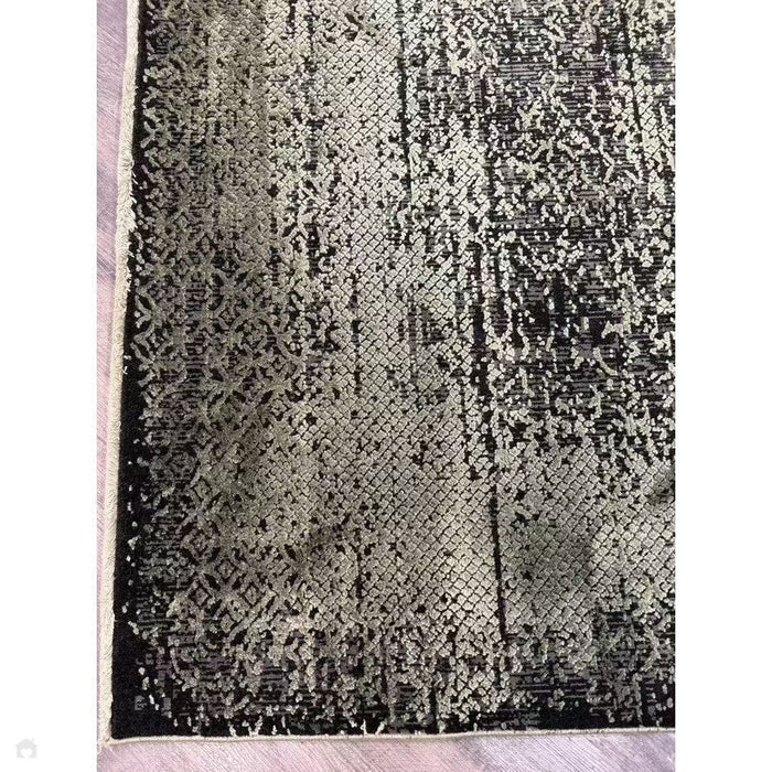 Elodie Modern Abstract Metallic Shimmer Bordered Overdyed Textured Soft-Touch Flatweave Sage Green/Black Rug