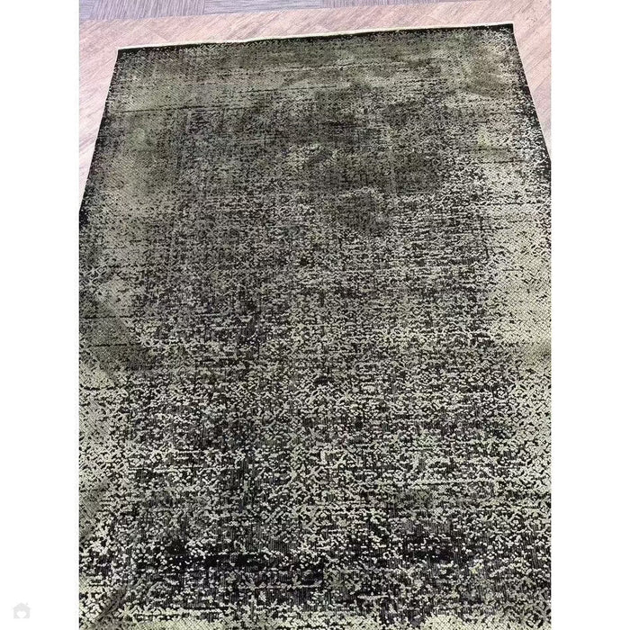 Elodie Modern Abstract Metallic Shimmer Bordered Overdyed Textured Soft-Touch Flatweave Sage Green/Black Rug