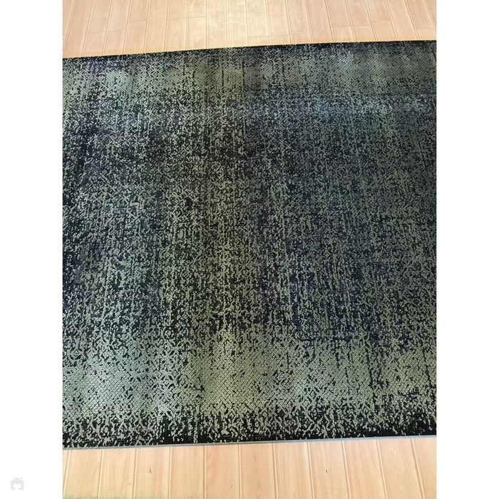 Elodie Modern Abstract Metallic Shimmer Bordered Overdyed Textured Soft-Touch Flatweave Sage Green/Black Rug