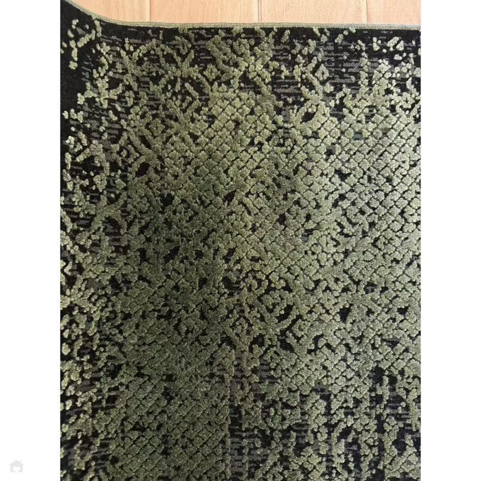 Elodie Modern Abstract Metallic Shimmer Bordered Overdyed Textured Soft-Touch Flatweave Sage Green/Black Rug