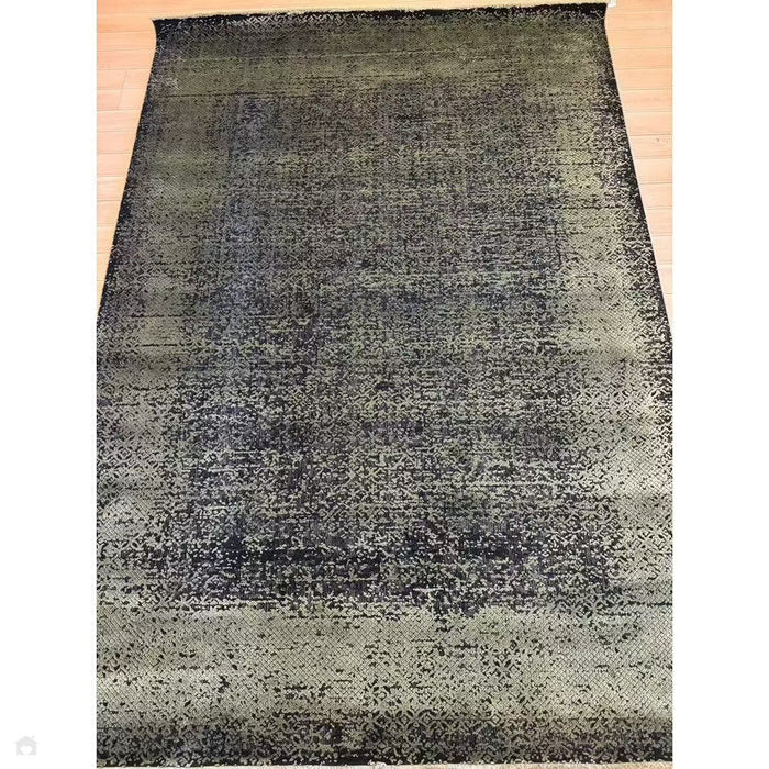 Elodie Modern Abstract Metallic Shimmer Bordered Overdyed Textured Soft-Touch Flatweave Sage Green/Black Rug