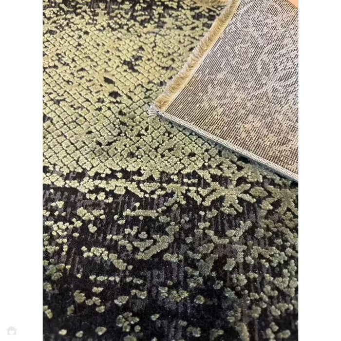 Elodie Modern Abstract Metallic Shimmer Bordered Overdyed Textured Soft-Touch Flatweave Sage Green/Black Rug