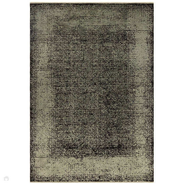 Elodie Modern Abstract Metallic Shimmer Bordered Overdyed Textured Soft-Touch Flatweave Sage Green/Black Rug