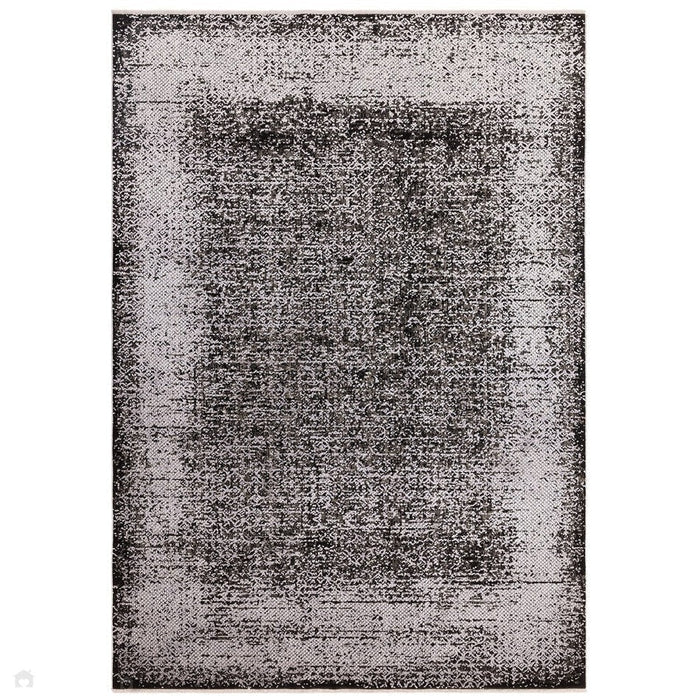 Elodie Modern Abstract Metallic Shimmer Bordered Overdyed Textured Soft-Touch Flatweave Silver/Black Rug