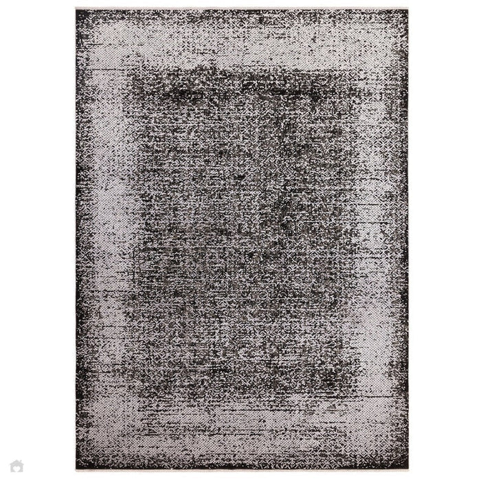 Elodie Modern Abstract Metallic Shimmer Bordered Overdyed Textured Soft-Touch Flatweave Silver/Black Rug