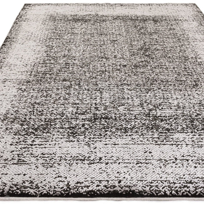 Elodie Modern Abstract Metallic Shimmer Bordered Overdyed Textured Soft-Touch Flatweave Silver/Black Rug