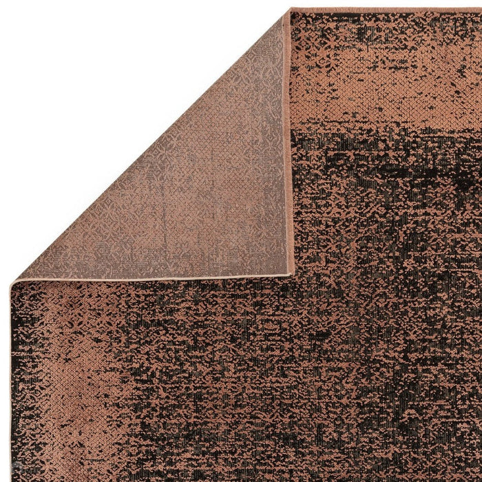 Elodie Modern Abstract Metallic Shimmer Bordered Overdyed Textured Soft-Touch Flatweave Terracotta/Black Rug