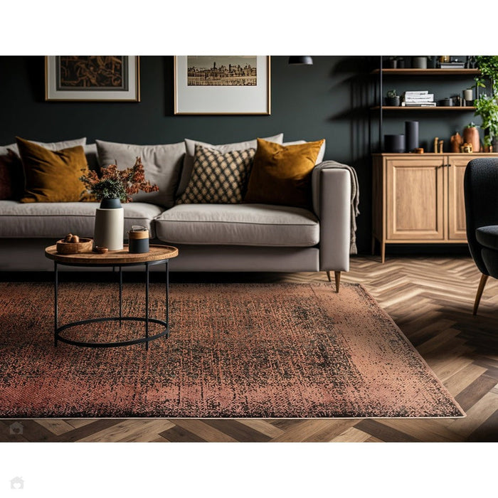 Elodie Modern Abstract Metallic Shimmer Bordered Overdyed Textured Soft-Touch Flatweave Terracotta/Black Rug