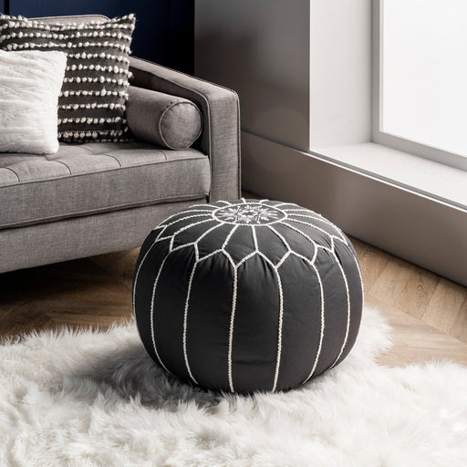 Embroidered Cotton Pouf 50cm Grey Accent Seating