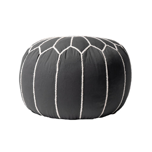 Embroidered Cotton Pouf 50cm Grey Accent Seating