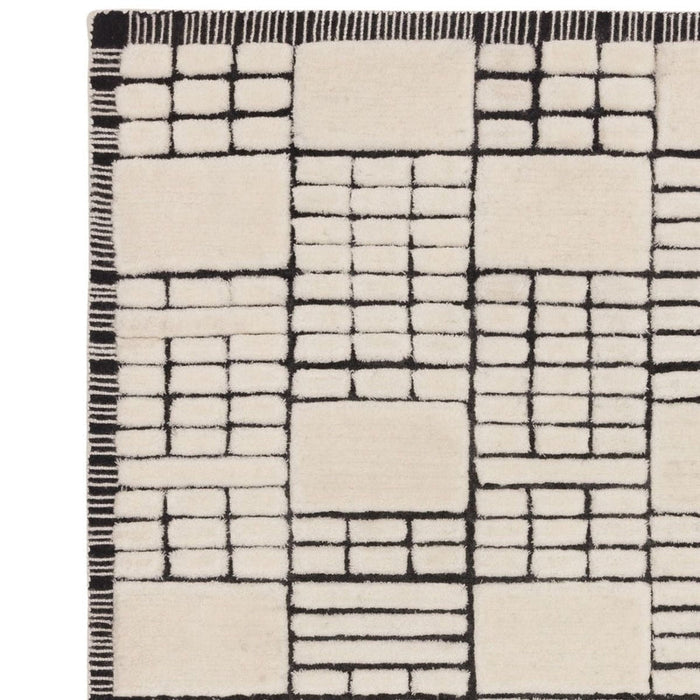 Empire Modern Geometric Grid Hand-Woven Textured Hi-Low Wool Cream/Black Rug