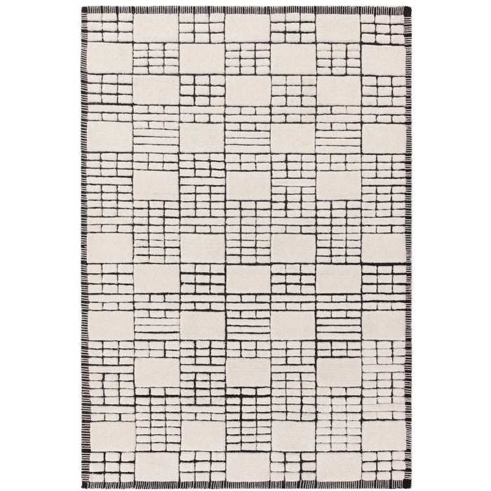 Empire Modern Geometric Grid Hand-Woven Textured Hi-Low Wool Cream/Black Rug