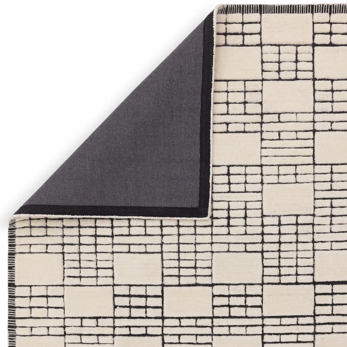 Empire Modern Geometric Grid Hand-Woven Textured Hi-Low Wool Cream/Black Rug