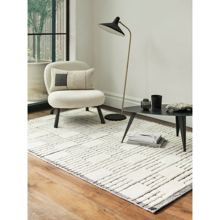 Empire Modern Geometric Grid Hand-Woven Textured Hi-Low Wool Cream/Black Rug