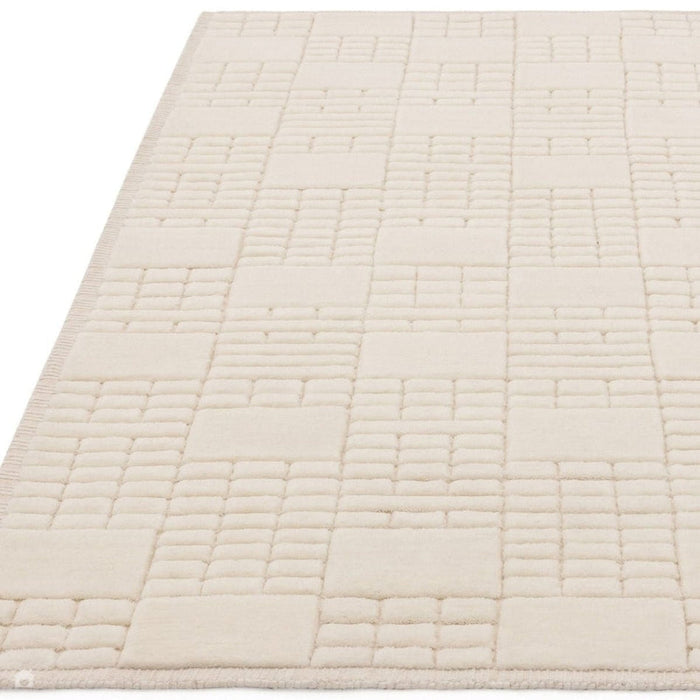 Empire Modern Geometric Grid Hand-Woven Textured Hi-Low Wool Cream/Neutral Rug