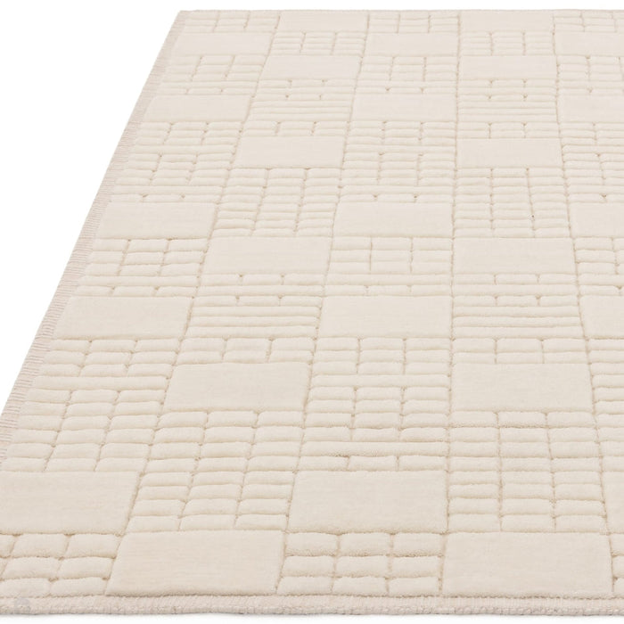 Empire Modern Geometric Grid Hand-Woven Textured Hi-Low Wool Cream/Neutral Rug