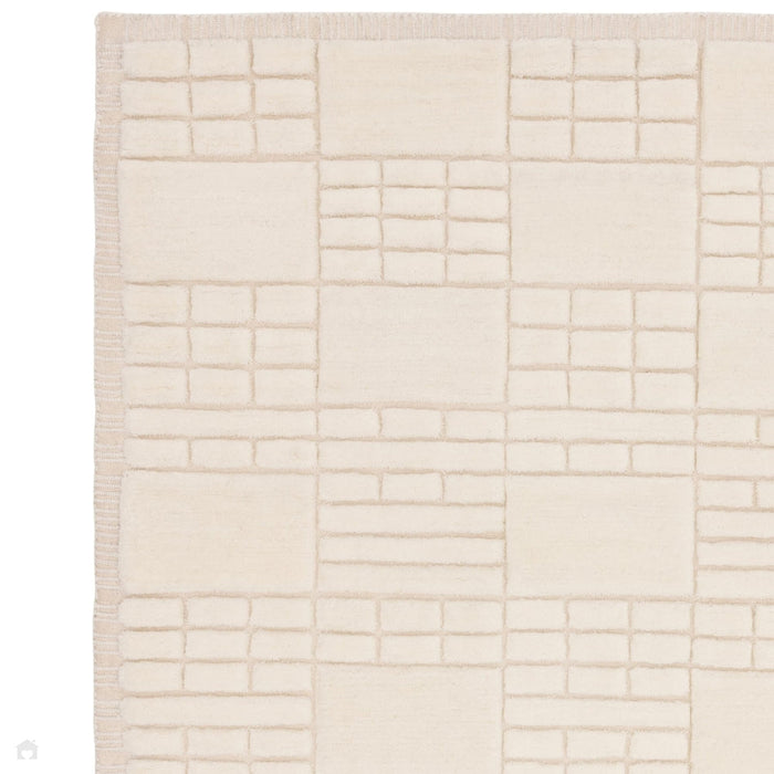 Empire Modern Geometric Grid Hand-Woven Textured Hi-Low Wool Cream/Neutral Rug