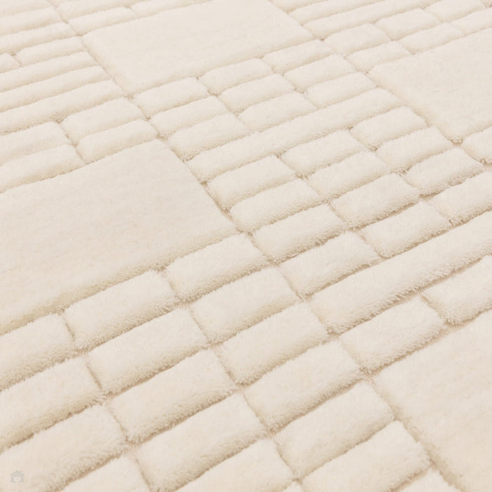 Empire Modern Geometric Grid Hand-Woven Textured Hi-Low Wool Cream/Neutral Rug