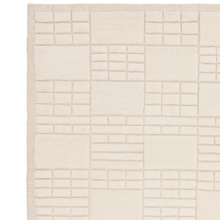 Empire Modern Geometric Grid Hand-Woven Textured Hi-Low Wool Cream/Neutral Rug