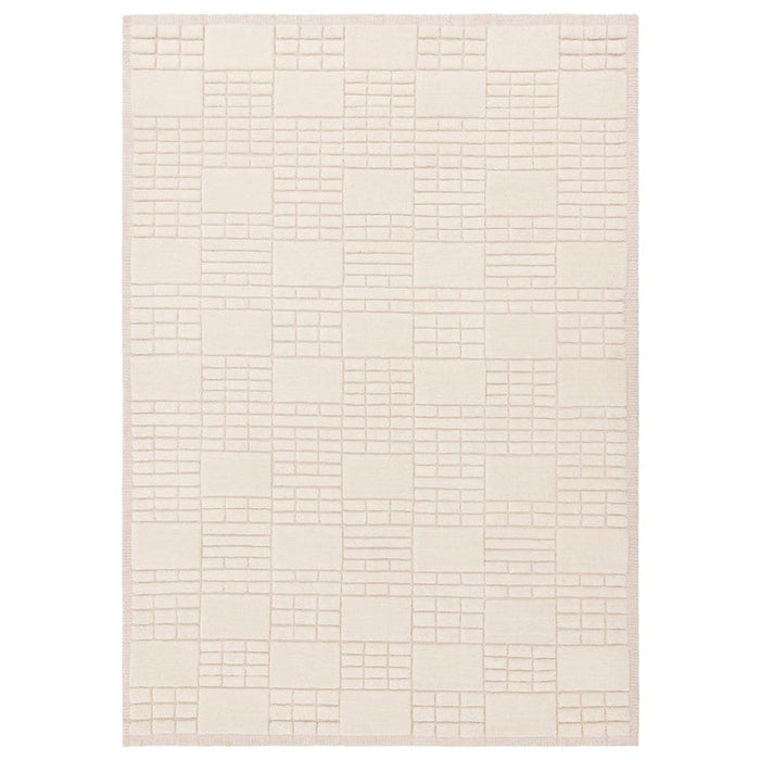 Empire Modern Geometric Grid Hand-Woven Textured Hi-Low Wool Cream/Neutral Rug