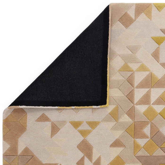 Enigma Modern Geometric 3D Hand-Carved High-Density Heavy-Weight Hi-Low Textured Soft Wool&Viscose Gold/Multicolour Rug