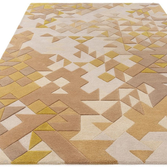 Enigma Modern Geometric 3D Hand-Carved High-Density Heavy-Weight Hi-Low Textured Soft Wool&Viscose Gold/Multicolour Rug