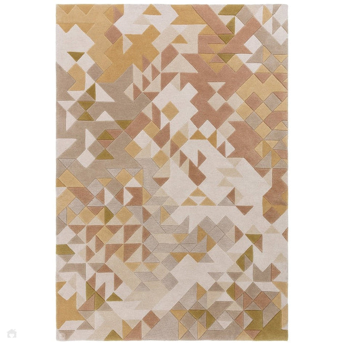 Enigma Modern Geometric 3D Hand-Carved High-Density Heavy-Weight Hi-Low Textured Soft Wool&Viscose Gold/Multicolour Rug