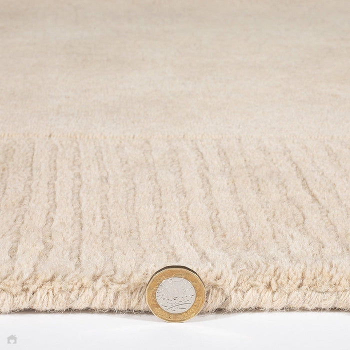 Esme Modern Plain Textured Contrast Ribbed Border Hand-Woven Wool Cream Rug