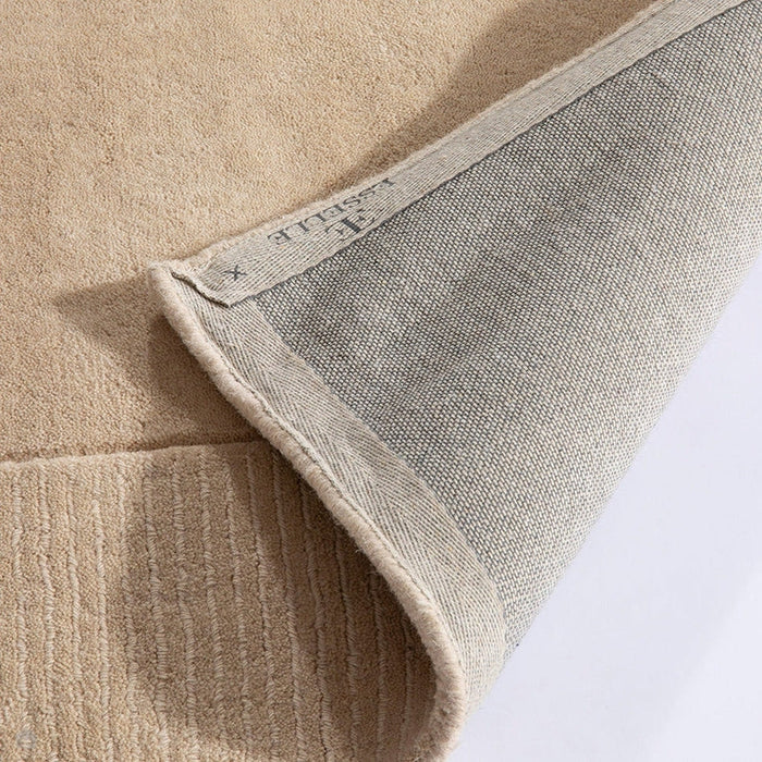 Esme Modern Plain Textured Contrast Ribbed Border Hand-Woven Wool Cream Runner