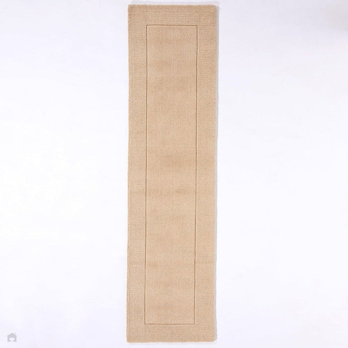 Esme Modern Plain Textured Contrast Ribbed Border Hand-Woven Wool Cream Runner